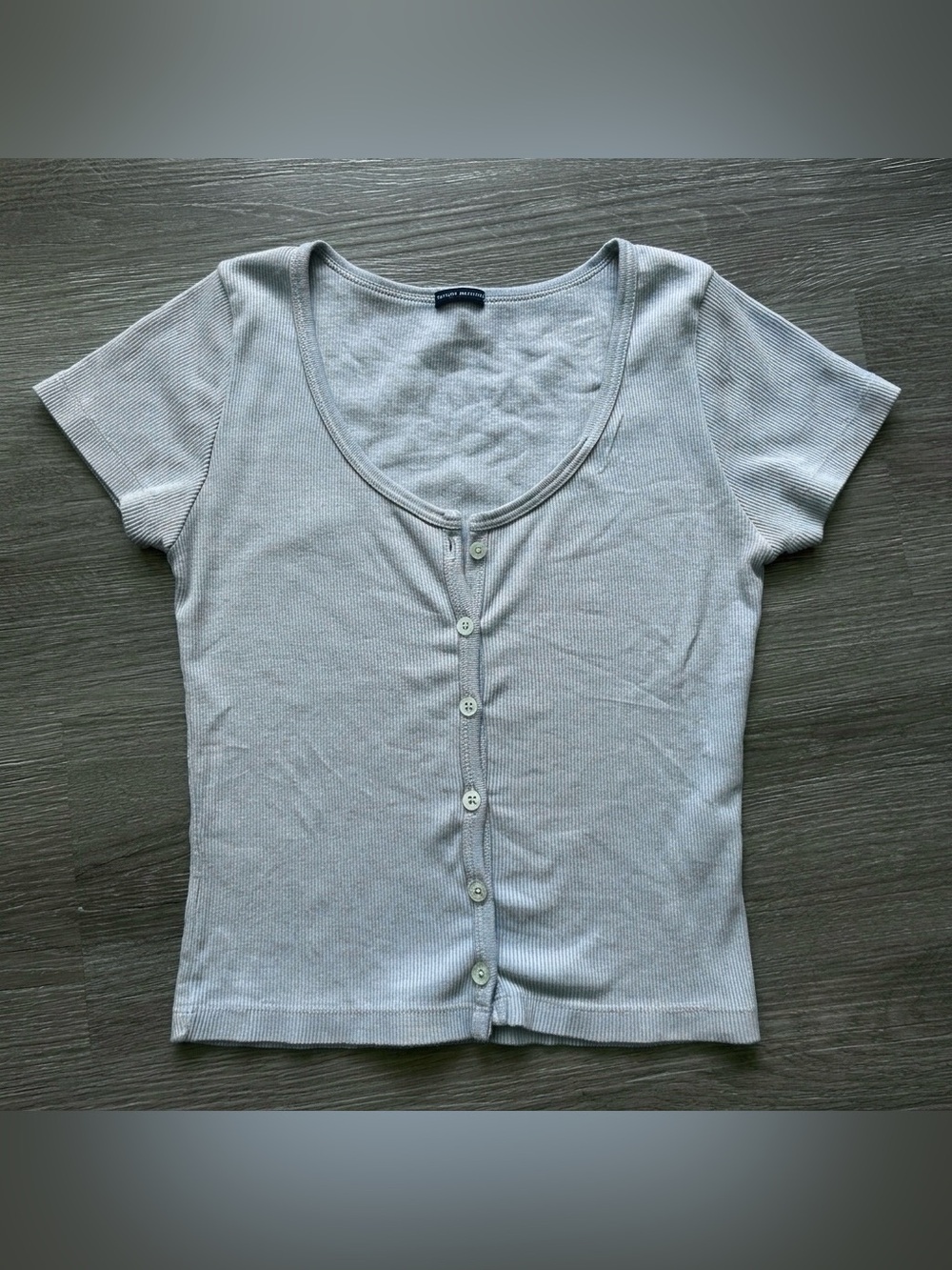 Brandy Melville Light Blue Cotton Knit Cropped Button-Up Short Sleeve Top
